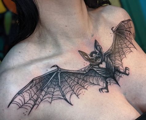 Black bat chest tattoo goth girl Bat Chest Tattoo, Vampire Tattoo Designs, Pilot Tattoo, Bats Tattoo Design, Goth Tattoo, Bat Tattoo, Hip Tattoos Women, Kawaii Tattoo, Chest Tattoos For Women