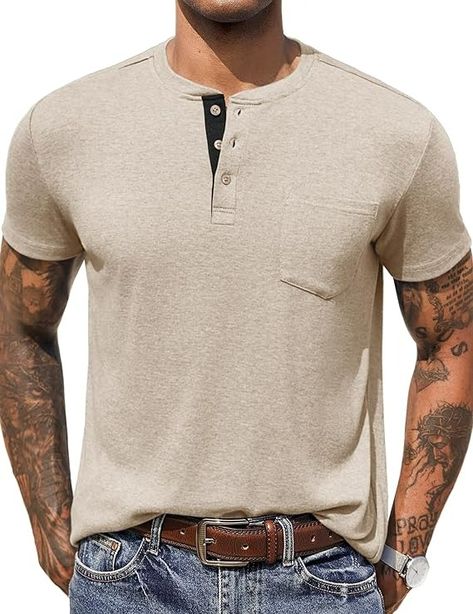 COOFANDY Men Henley Shirts Casual Golf T Shirt Pocket Lightweight Business Classic Tunic Top Coffee | Amazon.com T Shirt With Pocket, Summer Tee Shirts, Shirt Packaging, Summer Basics, Shirt Pocket, Mens Henley, Golf T Shirts, Henley Shirt, Shirt Short Sleeve