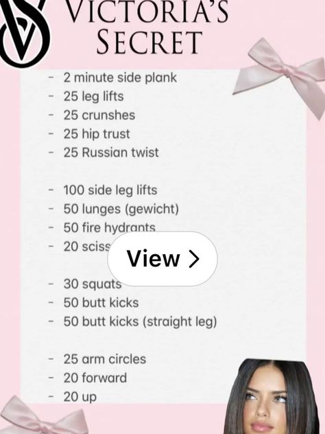 Angel Beauty, Victoria Secret Workout, Angels Beauty, Arm Circles, Side Plank, Russian Twist, Leg Lifts, Victoria Secret Angels, Work Out