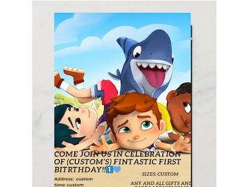 Sharkdog Birthday, Dog Birthday Invitations, Shark Dog, Dog Birthday Party, Shark Party, Date And Time, Birthday Party Invite, Party Details, Text Box