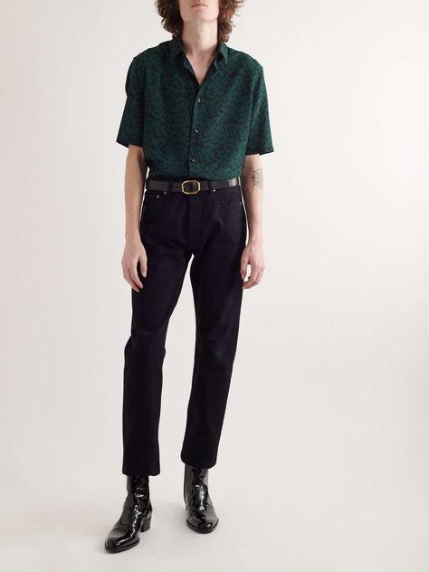 Shop SAINT LAURENT Printed Silk Shirt, Explore the latest in-season SAINT LAURENT collection today on MR PORTER Goth Mens Fashion, Butch Outfits, Dyke Fashion, Sleek Boots, Androgynous Outfits, Masc Outfits, Look Formal, Printed Silk Shirt, Queer Fashion