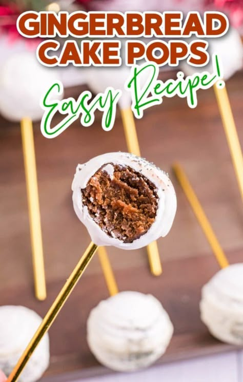 Easy and delicious - everyone will love these gingerbread cake pops! Homemade gingerbread cake recipe included Gingerbread Cake Pops Recipe, Gingerbread Cake Balls, Gingerbread Man Cake Pops, Gingerbread Cake Pops, Christmas Cake Pops Ideas, Gingerbread Balls, Cake Pops Homemade, Cake Pop Icing, Christmas Cake Pops Recipe