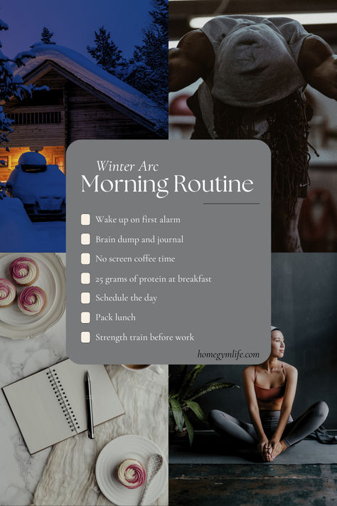 It's cold out. It's dark for longer. And it's easy to slip into a comfortable lifestyle. It's also time for your Winter Arc to begin. Here's a quick checklist for your morning. Learn more at the link Winter Arc Routine, Winter Arc Motivation, Winter Arch, Comfortable Lifestyle, Winter Arc, Build Yourself, October 1st, Home Gym Equipment, Pack Lunch