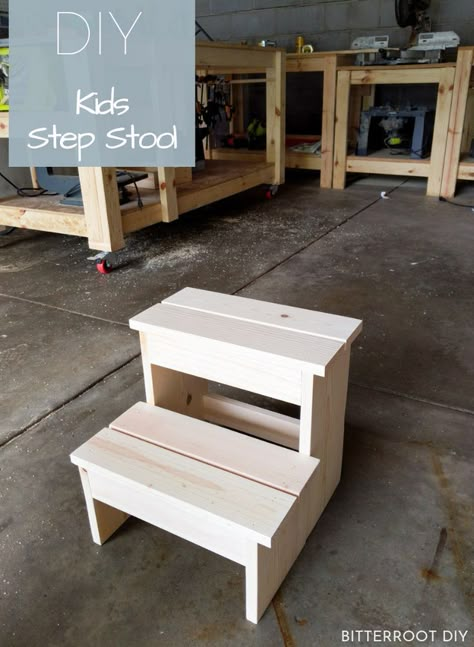 DIY Kids Step Stool | build a simple step stool with plans from Bitterroot DIY Cb2 Christmas, Diy Step Stool, Step Stool Diy, Stool Diy, Wood Step Stool, Toddler Step Stool, Diy Stool, Wooden Step Stool, Wood Steps