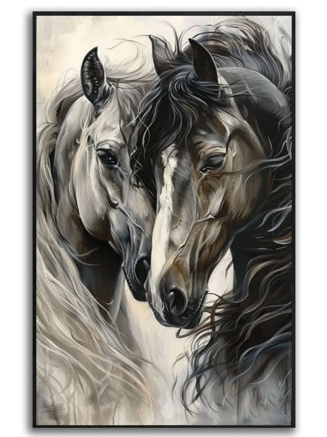 - High-quality printed animal canvases serving as fantastic decorative art   - We have wrapped canvases on inner frame or with a black floating frame - We will frame the artwork by hand and send you a physical painting with the options of 5 sizes and 2 different frame styles. Grey Horse Painting, Horse Silhouette Stencil, Horse Art Painting, Colorful Horse Art, Equine Art Paintings, Horse Painting On Canvas, Horse Wall Decor, Horse Canvas Painting, Ballet Painting