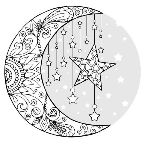 Ramadhan Art, Line Tattoo Ideas, Moon Coloring Pages, Witch Coloring Pages, Adult Coloring Books Printables, Ramadan Crafts, Pattern Coloring Pages, Line Tattoo, Printable Adult Coloring Pages