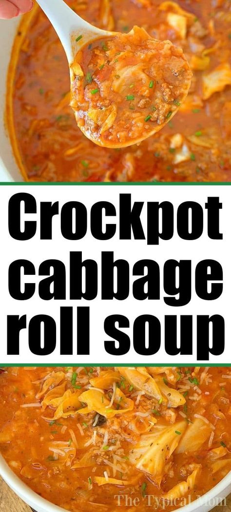 Slow cooker stuffed cabbage soup recipe your family will love! Unstuffed cabbage soup you could call it and cooks on it's own all day in your crockpot.  #crockpot #slowcooker #stuffed #cabbagesoup #recipe #homemade Stuffed Cabbage Soup Recipe, Slow Cooker Stuffed Cabbage, Crockpot Cabbage Roll Soup, Stuffed Cabbage Soup, Crockpot Cabbage, Cabbage Soup Crockpot, Slow Cooker Cabbage, Crockpot Cabbage Recipes, Unstuffed Cabbage Soup