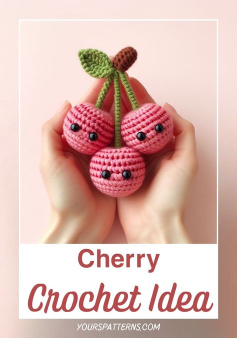 Crochet Cherry Amigurumi Cherry Amigurumi, Crochet Cherry, Summer Items, Kawaii Crochet, Applique Pattern, World Crafts, Crochet Patterns Amigurumi, Soft Textures, Amigurumi Pattern