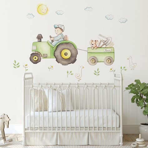 Farmen and tractor Wall Decal. Nursery room wall sticker art. Tractor size 23,5x27,5 inch. Trailer 18x16 Tractor sticker. farmers wall art Tractor Sticker, Wall Sticker Art, Wall Decal Nursery, Sticker Wall Art, Sticker Art, Wall Sticker, Wall Decal, Tractor, Etsy Wall Art