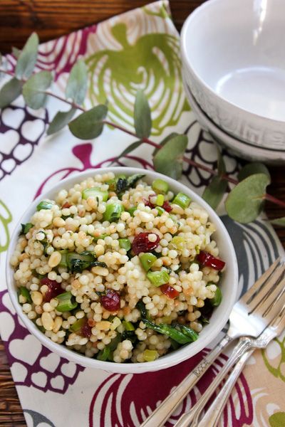 Pearl Couscous with Greens | ShesCookin.com Pearl Couscous Salad, Grain Bowl Recipe, Pearl Couscous, Cranberry Salad, Couscous Recipes, Grain Bowl, Couscous Salad, Quick Weeknight Meals, Vegan Salad