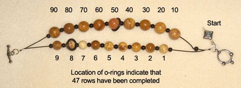 This is a tutorial for a bracelet which counts rows. I can make this thus afford it. Sweet! Abacus Bracelet Diy, Row Counters For Knitting Diy, Diy Row Counter Knitting, Row Counters For Knitting, Diy Stitch, Stitch Counter, Health Bracelet, Bracelet Crochet, Knitting Tips