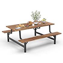 Check this out! Farmhouse Picnic Table, Wood Outdoor Dining Table, Wood Picnic Table, Outdoor Dining Table Set, Outdoor Dining Table Setting, Camping Garden, Picnic Table Bench, Patio Picnic, Garden Rustic