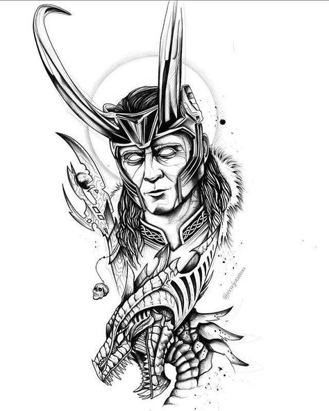 Loki Tattoo Design, Asgard Tattoo, Loki Tattoo Ideas, Loki Sketch, Flash Marvel, Loki Tattoo, Tattoo Cover-ups, Thor Tattoo, Traditional Viking Tattoos