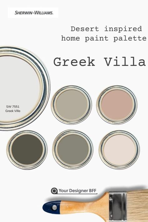 Greek Villa Coordinating Colors, Mediterranean Color Scheme, Greek Villa Sherwin Williams, Sherwin Williams Green, Greek Villa, Real Life Photos, Kitchen Cabinet Color Ideas, Interior Wall Colors, Best Exterior Paint