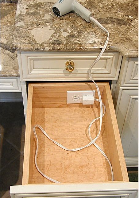 Outlets in drawers, why didnt I think of this! http://courtneyprice.com/storage-upgrades-drawers/# Bathroom Main, Master Bath Remodel, Bath Ideas, Bathroom Redo, Makeover Ideas, Closet Ideas, Bath Remodel, Ikea Hack, Bathroom Makeover