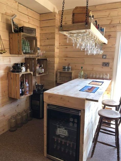 Industrial Style Home Bar Design, Homemade Bar Ideas Man Caves, Outbuilding Bar Ideas, He Shed Interior Ideas, Liv8ng Room Decor Ideas, Bar Ideas For Garage, Summer House Bar Ideas Interior, Shed To Bar Conversion, Bar In Shed