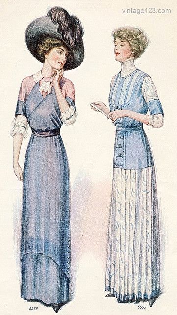 1910 fashion - I really like the skirt style at left. Fashionable Gowns, Diary Images, Fashion 1910, 1900s Fashion, 1910s Fashion, Fashion Illustration Vintage, 20th Century Fashion, Edwardian Dress, Look Retro