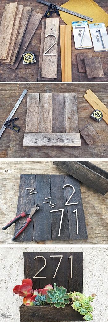 Pallet Wood Planter, House Number Planter, House Numbers Diy, Wood Planter, Gardening Hacks, Great Gifts For Dad, Father's Day Diy, Wood Pallet Projects, Wood Planters