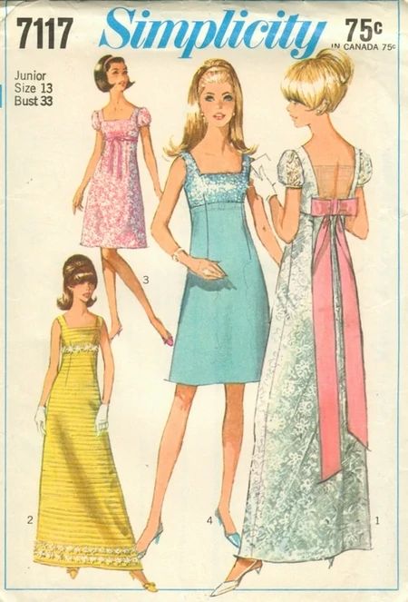 Sleep Ware, Empire Waist Evening Dress, Empire Waist Dress Pattern, Simplicity Patterns Vintage, Simplicity Patterns Dresses, Patron Vintage, 60's Style, 60's Dress, Babies Breath