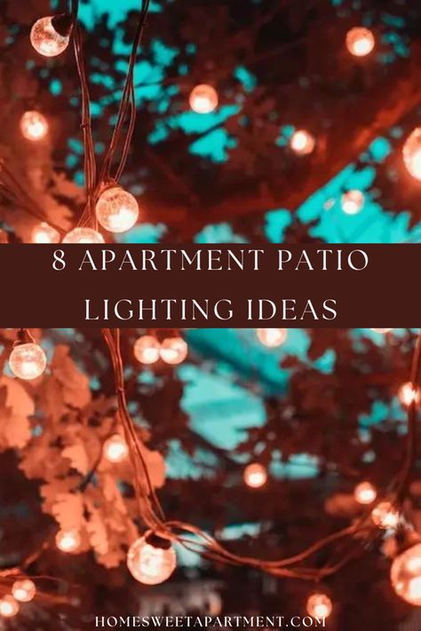 String lights outside Balcony Lighting Ideas Apartment, Balcony Lighting Ideas, Porch String Lights, Patio Lighting Ideas, Creative Apartment, Apartment Front Doors, Apartment Lighting, Condo Balcony, Solar Hanging Lanterns