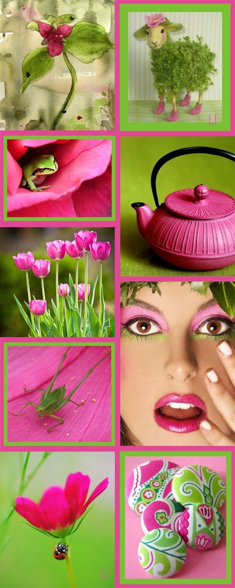 Lime Green And Pink Color Palette, Color Collage, Beautiful Collage, Brand Color Palette, Paint Paint, Live Colorfully, Tickled Pink, Colour Board, Fuchsia Pink