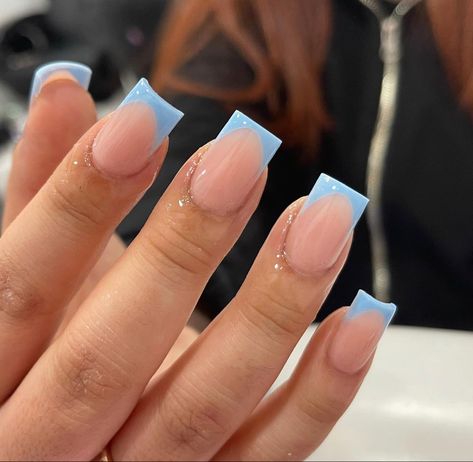 Pink And White French Tip Nails Square Medium, Elegant Nails Classy Dip Powder, Colorful Short Square Nails, Short French Tip Acrylic Nails Blue, Short French Tip Acrylic Nails Color, Short Medium Nails, Short Nail Set, Short French Tip Acrylic Nails, Overlay Nails