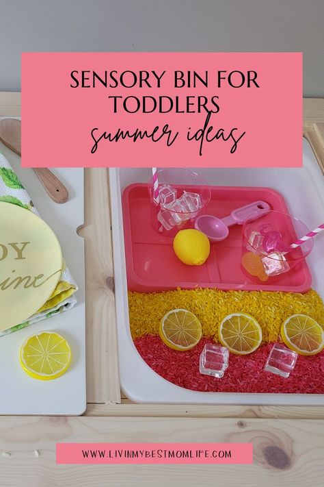 sensory bins for toddlers this summer Summer Sensory Bin Toddlers, April Sensory Bin Ideas, Infant Sensory Bin, Letter Sensory Bin, Ice Cream Sensory Bin, Ice Cream Sensory, Lemonade Ice Cream, Sensory Bins For Toddlers, Sensory Basket