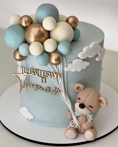 Newborn Cake, Tort Baby Shower Boy, Teddy Balloon Cake, Teddy Bear Cake Ideas, Bear Balloon Cake, Teddy Bear 1st Birthday Boy Cake Ideas, Cakes Teddy Bear, Bear Cake, Teddy Bear Cake