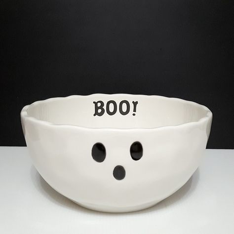 Bring Spooky Charm To Your Table With This Playful Ghost Bowl From Celebrate It. Made From Ceramic And Wearing A Friendly Face, This Bowl Is A Great Way To Serve Candies And Homemade Treats At Halloween Festivities With Family And Friends. Read Boo! Inside The Bowl. White And Black 9" D 4.50" Tall Ceramic Hand Wash Only Ceramic Ghost, Spooky Candy, Halloween Candy Bowl, Halloween Dishes, Dark And Twisty, Halloween Festivities, Ceramic Hand, Candy Bowl, Homemade Treats