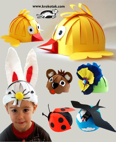 Masks (hats) for kids Paper Hats, Crazy Hat Day, Easter Hats, Spring Hats, Crazy Hats, Paper Hat, Childrens Crafts, Animal Crafts, Craft Activities For Kids