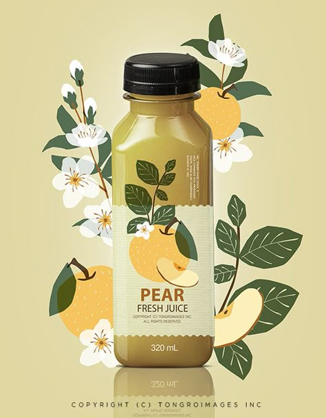 Clean Illustration Style, Chip Packaging Design, Smoothie Packaging Design, Food Packaging Illustration, Juice Packaging Design Bottle, Tea Bottle Packaging, Juice Design Packaging, Juice Graphic Design, Juice Package Design