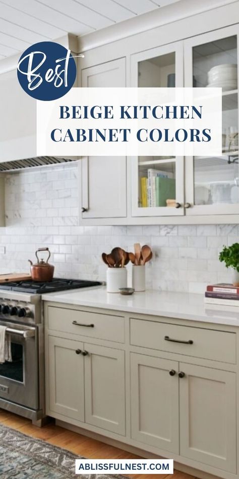 Beige is the new neutral when it comes to kitchen cabinets! This warm and sophisticated shade is perfect for creating a timeless and inviting space. Check out my latest guide to beige kitchen cabinet colors for all the inspiration you need to incorporate this versatile hue into your dream kitchen. #beigekitchencabinets #neutralkitchen #kitchencolors Bm Creamy White Cabinets, Warm Beige Kitchen, Beige Kitchen Cabinet Colors, Beige Kitchen Cabinets, Cabinets To Go, Inviting Kitchen, Kitchen Cabinet Color Ideas, Beige Cabinets, Neutral Kitchen