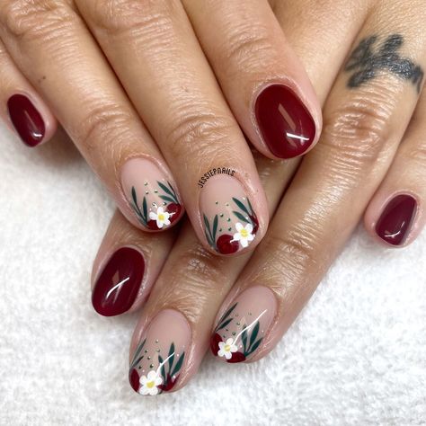 Brown Floral Nails, Red Autumn Nails, Nail Designs For Autumn, Gel Nails French, Brown Acrylic Nails, Remove Acrylic Nails, Acrylic Nails At Home, Brown Acrylic, Fall Gel Nails