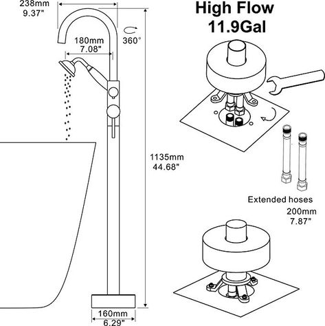 Floor Mounted Tub Faucet Chrome Freestanding Bathtub Filler Faucets High Flow Rate 11.9GPM with Hand Shower Mount LLGG - - Amazon.com Bathtub Filler, Freestanding Bathtub, Tub Faucet, Free Standing Bath Tub, Concrete Floors, Free Standing, Faucet, Bathrooms, Shower