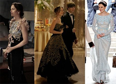 Blair Waldorf Prom, Blair Waldorf Dress, Gossip Girl Cast, Carolina Herrera Gown, Gossip Girl Blair, Dress Train, Oscar Dresses, Leighton Meester, Iconic Dresses