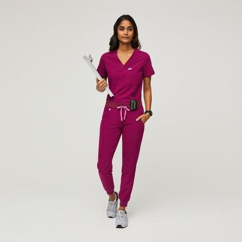 Scrub Style, Cute Scrubs, Scrubs Outfit, Scrubs Uniform, Figs Scrubs, Dark Magenta, Womens Scrubs, Branding Photoshoot, Joggers Womens