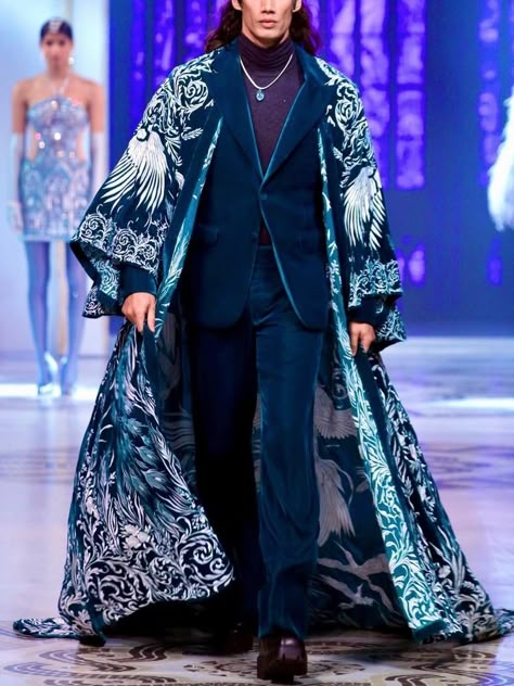 Haute Couture Fashion Men, Kimono Suit Men, Celestial Outfit Male, Victor Wallpaper, Male Couture, Yule Ball Gowns, Male Alien, Atla Water Tribe, Dark Beast