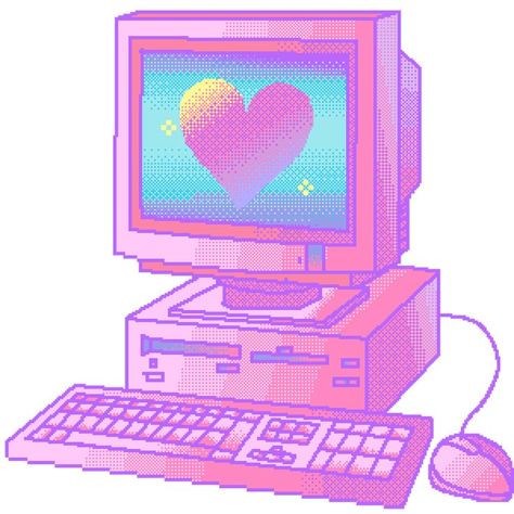 A pink aesthetic computer with a heart, computer of love maybe? Pink Aesthetic Computer, Animated Pixel Art, Cute Computer, Webcore Aesthetic, Aesthetic Computer, Games Room Inspiration, Powerpoint Background Templates, Kawaii App, Y2k Icons