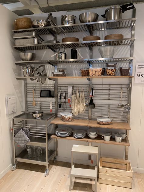 Bakery Studio Ideas, Small Business Kitchen Ideas, Commercial Kitchen Storage, Small Commercial Kitchen Design For Home, Small Chefs Kitchen Design, Restaurant Storage, Tiny Commercial Kitchen, Micro Bakery Design, Bake Shop Interior