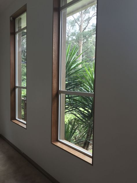 Wood Cased Windows, Modern Wood Window Trim, Modern Wood Windows, How To Remove Window Trim, Modern Trim Window, Build Window Frame, Remove Window Trim, Removing Window Trim, Window Frame Wood