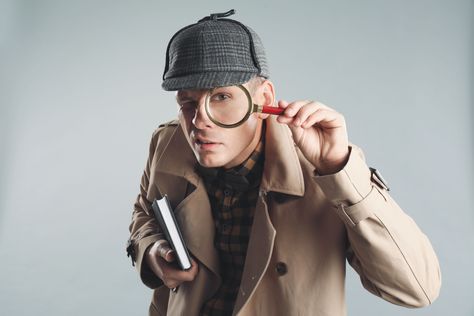 Red Scare, Head In The Sand, Writing Coach, Enneagram Types, Pose References, Marketing Professional, Pose Reference Photo, Magnifying Glass, Gray Background