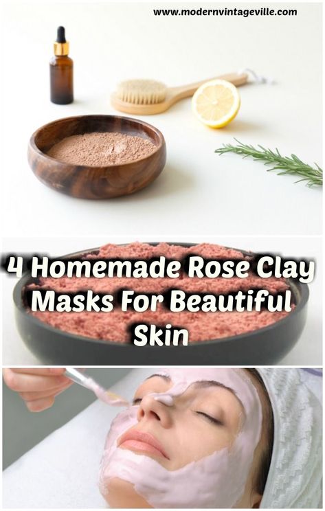 Rose clay has amazing benefits for our skin: it nourishes skin and delivers minerals and vitamins.  It stimulates production of collagen and elastin in skin.  It helps fight age and sun spots.  It controls oil production and can visible minimize pores.  4 DIY pink clay masks will target 4 skin problems so you can have beautiful, flawless skin. Rose Kaolin Clay Mask Diy, Witchy Recipes, Homemade Skincare, Nature Ideas, Skincare Recipes, Antiaging Skincare, Business Things, Pink Clay Mask, Facial Skincare