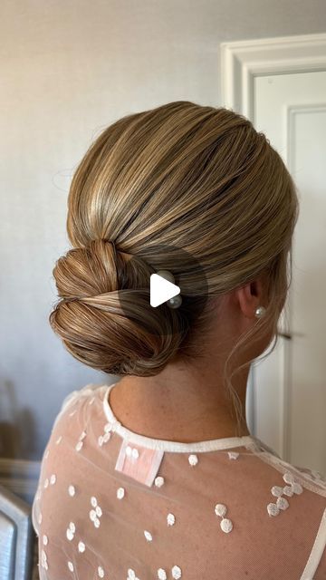 Bridal Low Loose Bun, Bride Low Bun With Hair Piece, Low Bun Bride Hair, Middle Part Low Bun Bridal Hair, Smooth Bridal Bun, Smooth Low Bun Wedding, Low Bun Bride, Bridal Hairstylist, My Wedding Dress