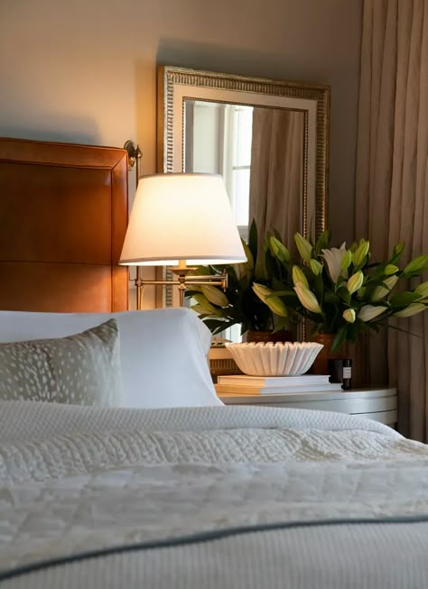 Timeless Tips for a Bedroom Refresh- Without Renovating - roomfortuesday.com White Bed Guest Bedroom, Anna Page Bedroom, Modern Southern Bedroom, Bedroom Inspirations Transitional, Historic Home Bedroom, Traditional Interior Design Style Bedroom, Where To Put A Bed In A Bedroom, Classic Southern Home Decor Bedroom, Lake House Rooms Bedrooms