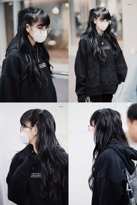 Lisa Hair Styles, Lisa Black Hair Long, Pic A Boo Hair Color, Lisa Hairstyles Blackpink Long, Lisa Blackpink Hairstyle, Cute Airport Hairstyles, Lisa Long Hair, Lisa Hairstyle, Lisa Hairstyles