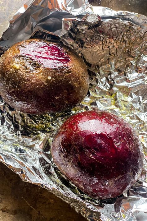 Follow these steps for How to Roast Beets in foil for lightly caramelized tender beets. Serve as a side dish, on a salad, or appetizer plate. Canned Beet Recipes, Bbq Beets In Tin Foil, Roasted Beets In Foil, How To Roast Beets In Oven, Canned Beets Recipe, Roast Beets Oven, Roasted Spiralized Beets, How To Roast Beets, Roast Beets