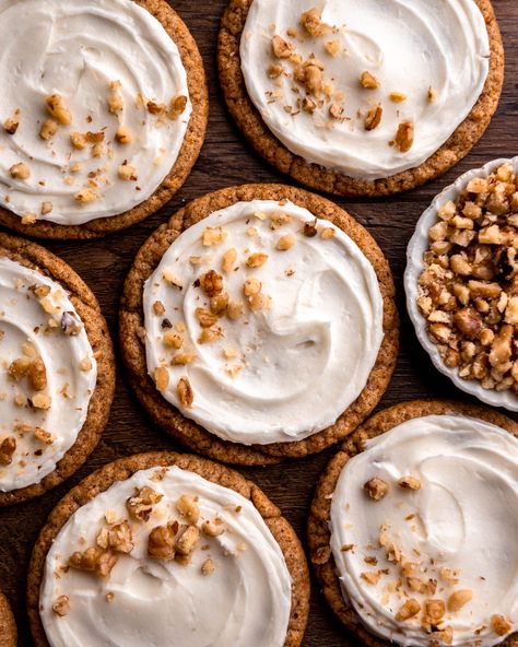 Carrot Cake Cookies - In Bloom Bakery Recipes Carrot Cake, Flat Cookies, Carrot Cake Cookies Recipe, Cake Cookies Recipe, Bloom Bakery, Carrot Desserts, Processor Recipes, Carrot Cookies, Carrot Cake Cookies