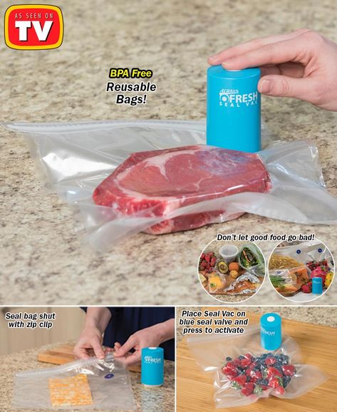 Always Fresh Seal Vac System or Bag Set | As Seen On TV | LTD Commodities Vacuum Sealer Bags, Vacuum Packaging, Food Saver, Vacuum Sealer, Deli Meat, Vacuum Bags, Preserving Food, Frozen Food, Vacuum Sealing