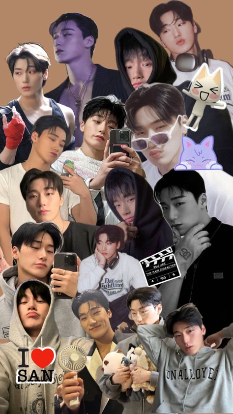 Ateez Collage, San Wallpaper, Kpop Iphone Wallpaper, San Ateez, Choi San, Wallpaper Iphone, Iphone Wallpaper, Collage, Iphone