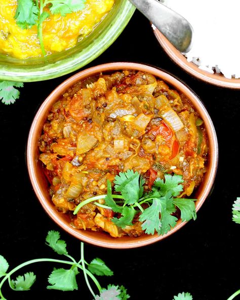 Eggplant Dal, Eggplant Bharta Recipe, Eggplant Indian, Bharta Recipe, Baingan Bharta, Indian Vegan, Med Diet, Eggplant Curry, Vegan Eggplant